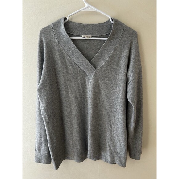 Gap Sweaters - Gap Women’s Oversized V neck Sweater M Gray Merino Wool Blend Capsule Luxury